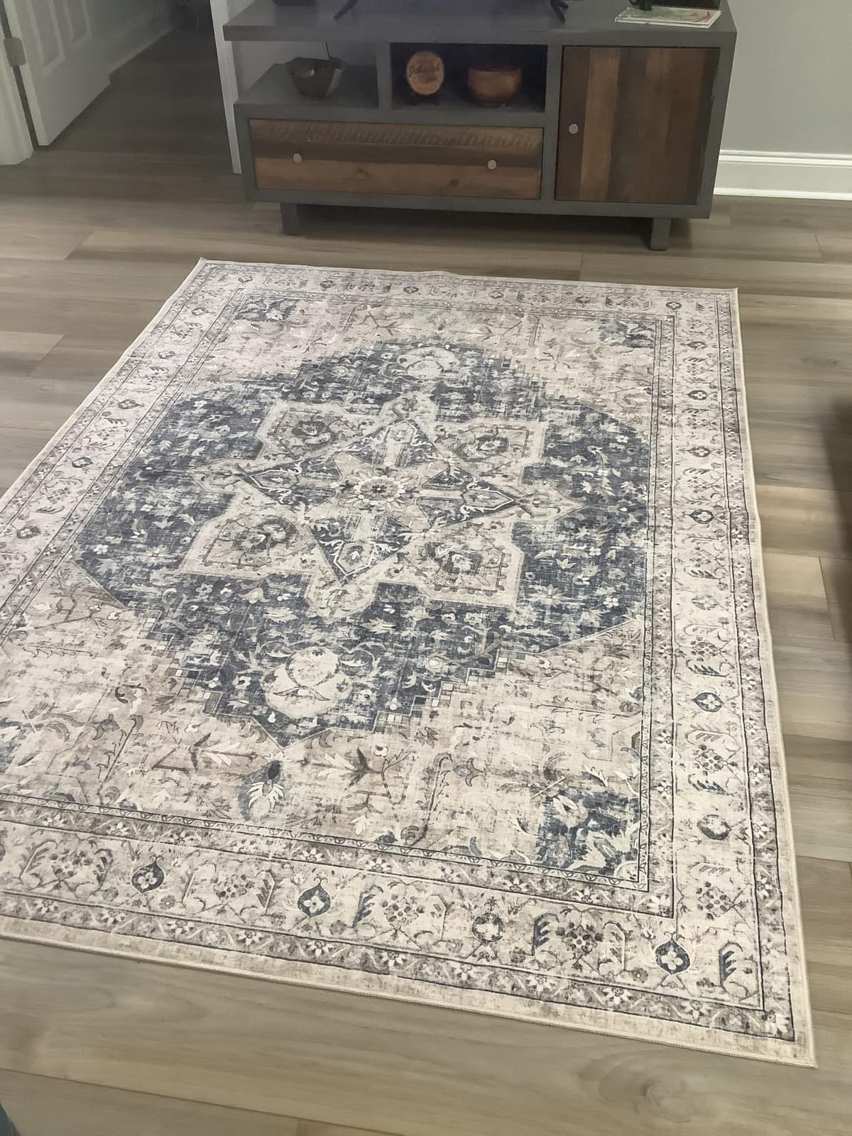 Tortania Area Rug 9x12 Living Room Rug Washable Soft Cream/Blue customer photo 1