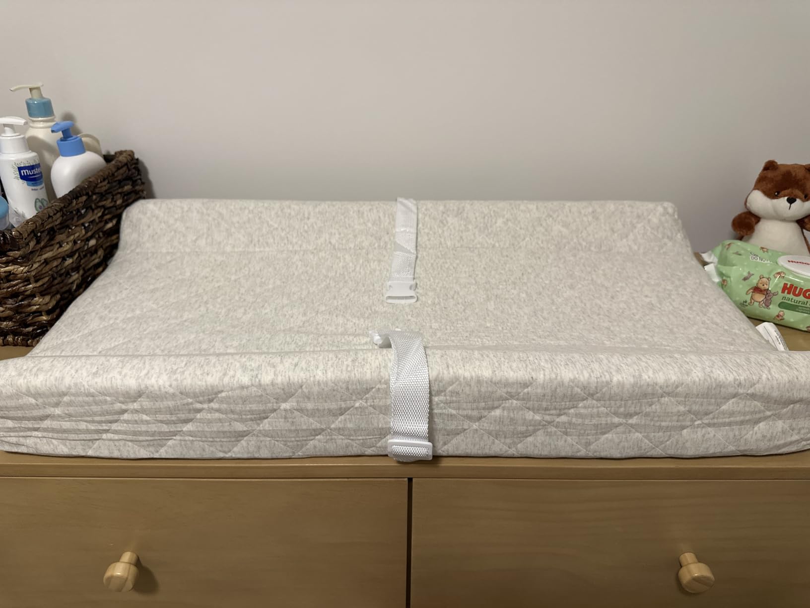 Organic Cotton Covered Contoured Baby Changing Pad | Waterproof Foam Mattress, Soft, Removable & Washable Cover, Safety Strap, Non-Slip Bottom, Topper for Standard Size Infant Diaper Table & Dresser customer photo 2