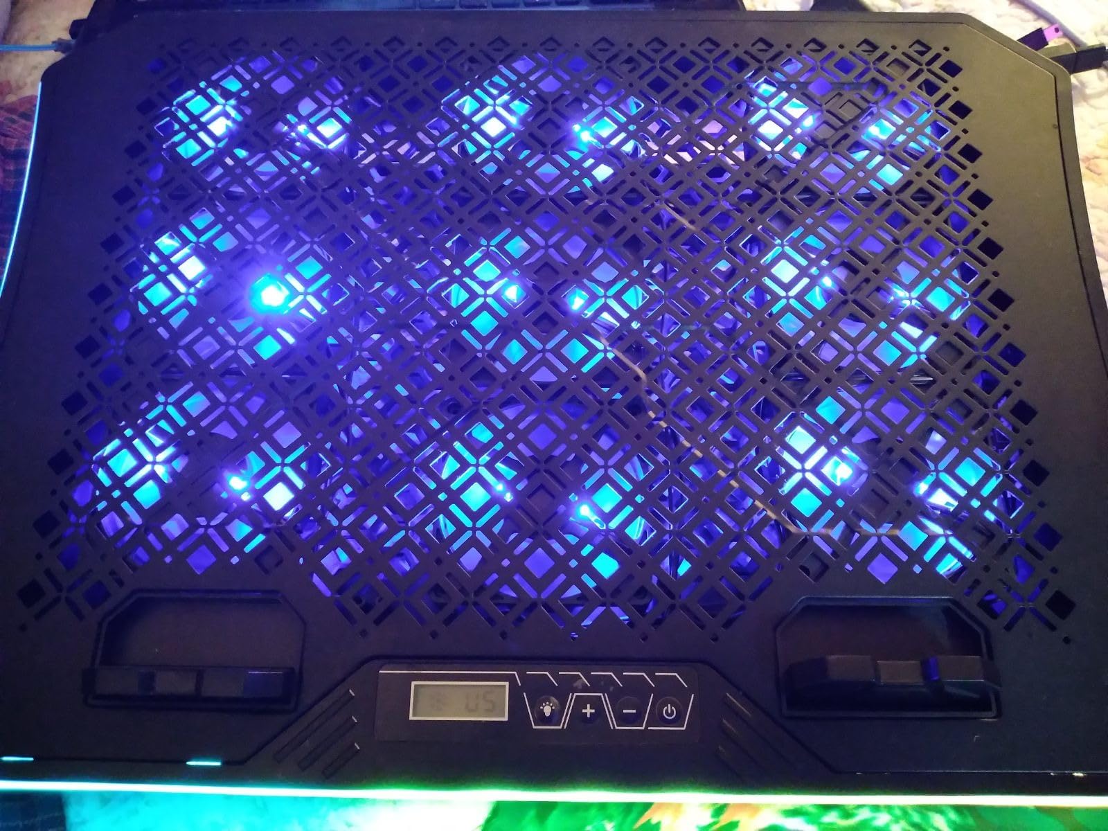KeiBn Upgraded Gaming Laptop Cooler Pad with 9 Quiet RGB Fans, Cooling Pad for 15.6-17.3 Inch Laptops with 7 Height Stands, 2 USB Ports, Phone Stand-Blue customer photo 1