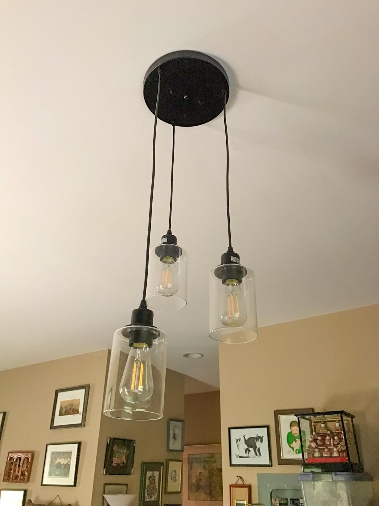 Licperron 3-Light Pendant Light Fixtures, Black Pendant Lights Kitchen Island, Adjustable Pendant Lighting with Clear Glass Shade, Modern Hanging Light Fixtures for Dining Room, Hallway, Living Room customer photo 2