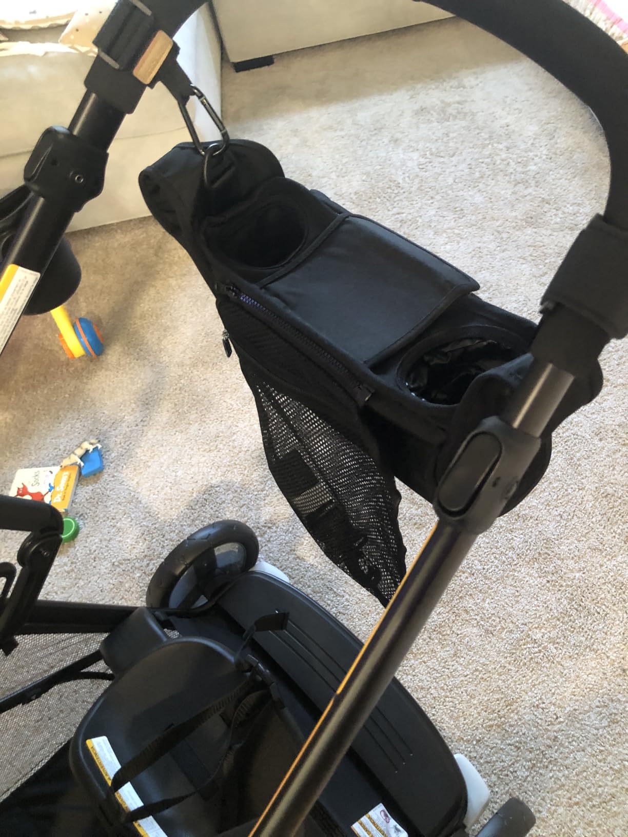 TOPDesign Universal Baby Stroller Organizer, Stroller Caddy with Detachable Mesh Bag & Heightened Insulated Cup Holders & Non-Slip Secure Hooks Accessories, Fits Most Strollers (Checkerboard) customer photo 1