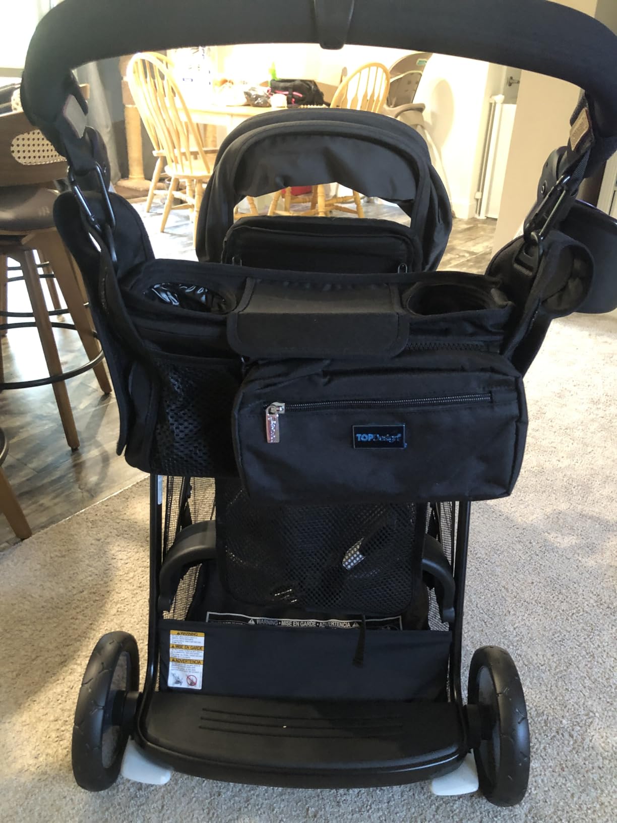 TOPDesign Universal Baby Stroller Organizer, Stroller Caddy with Detachable Mesh Bag & Heightened Insulated Cup Holders & Non-Slip Secure Hooks Accessories, Fits Most Strollers (Checkerboard) customer photo 2