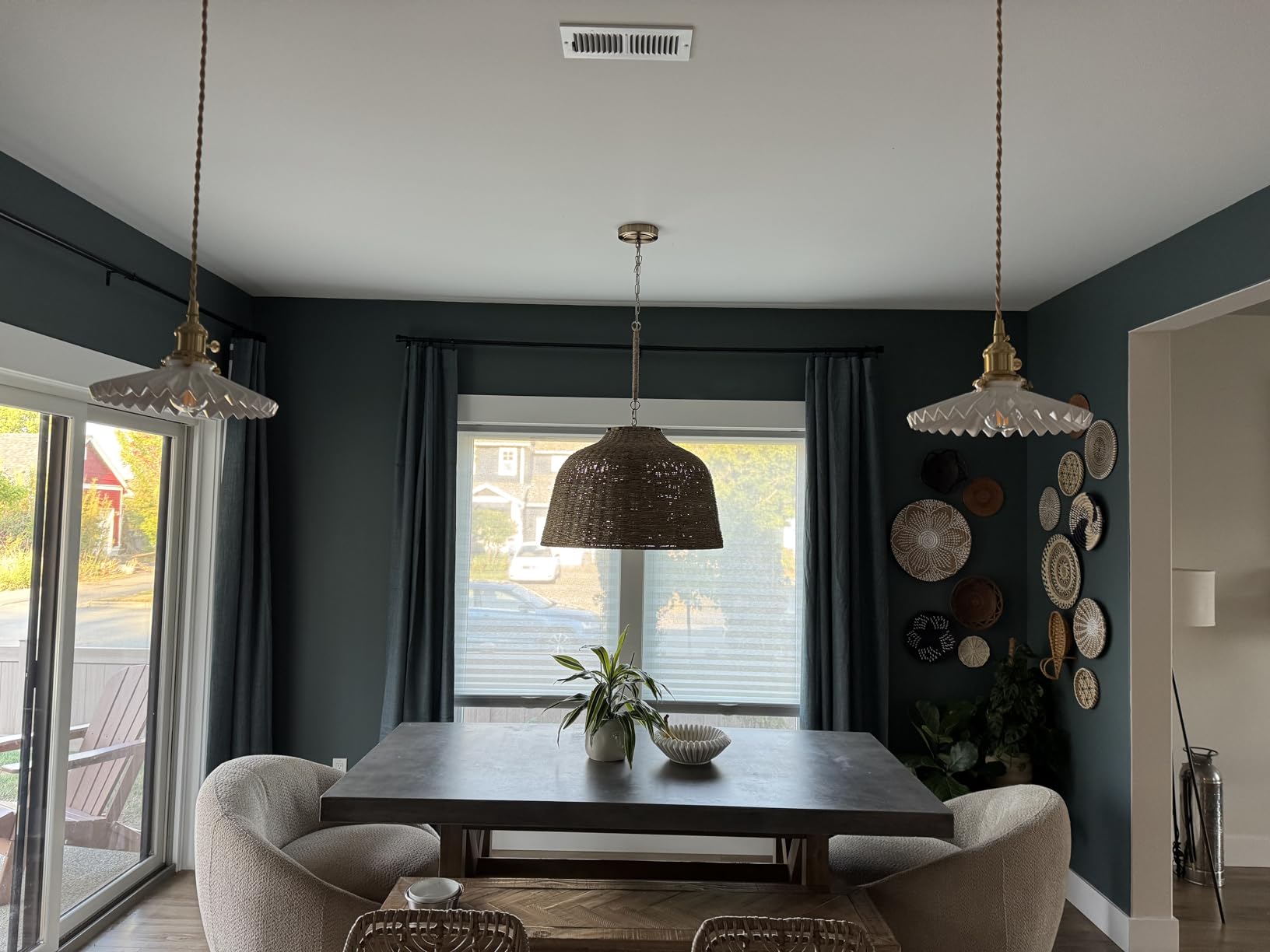 Shenmoyl Pendant Light 2 Pack with Clear Striped Glass Lmapshade, Brass Vintage Pendant Light Adjustable Hanging Light for Kitchen Island Dining Room Hallway customer photo 2