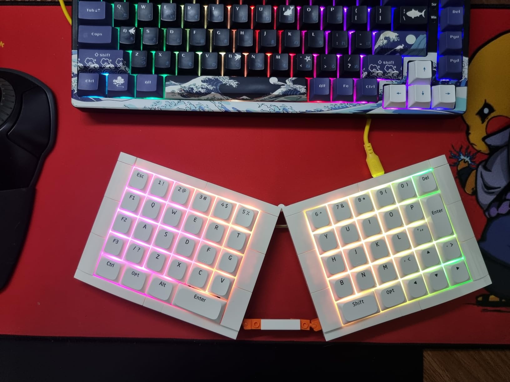 KBDcraft 07Israfel 50% Ergo-Split Low-Profile Mechanical Keyboard, 56-Key Ortho, Lego-Compatible Case, Wired, Linear Switch, Gasket Mount, Hot-Swappable, RGB, QMK, Vial for Win/Mac, Full Kit, White customer photo 1