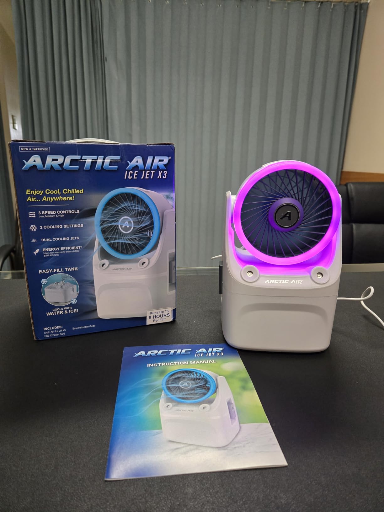 Arctic Air Ice Jet X3 Portable Air Cooler,Dual Mist Modes, Up to 8-Hour Cooling Time, 3-Speed Portable Cooler with Adjustable Airflow, USB C, LED Mood Light, Lightweight, Great for Home & Travel customer photo 2