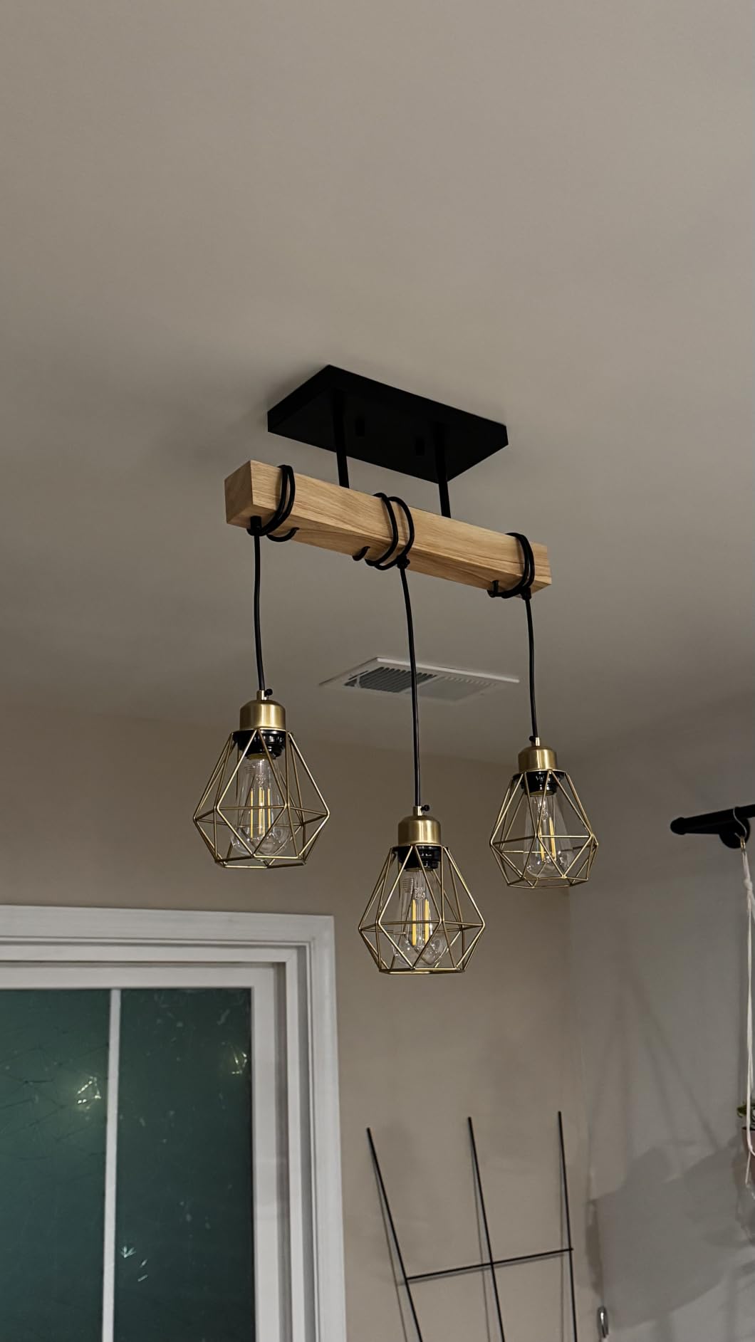3-Lights Farmhouse Dining Room Pendant Light Fixtures Over Table, Rustic Solid Wood Kitchen Island Lighting Hanging with Metal Shades, Modern Black Ceiling Pendant Lamp for Living Room Hallway customer photo 1