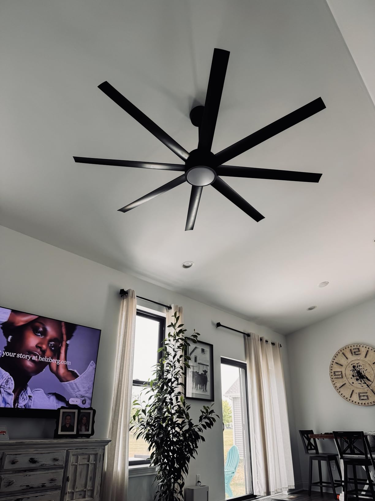 Conciseer Modern Ceiling Fans with Lights, 84 Inch Ceiling Fan with Light and Remote,Living Room Library Cafe Outdoor/Industrial, 3CCT 8 Blades 6 Speed Reversible Quiet DC Motor, Black/A customer photo 1
