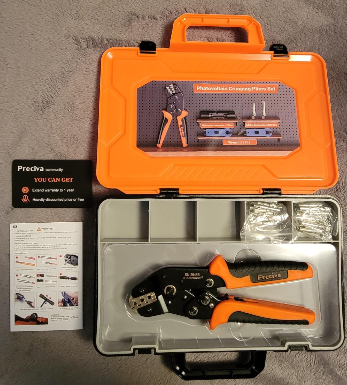 Preciva Solar Crimper Tool Kit, 10 Pairs MC4 Connectors & 2 Wrench, 1 Ratcheting Crimper for 13-9 AWG (2.5-6mm²) Cable, Waterproof PV Connector Assembly Kit with Carry Case for Solar Installation customer photo 2