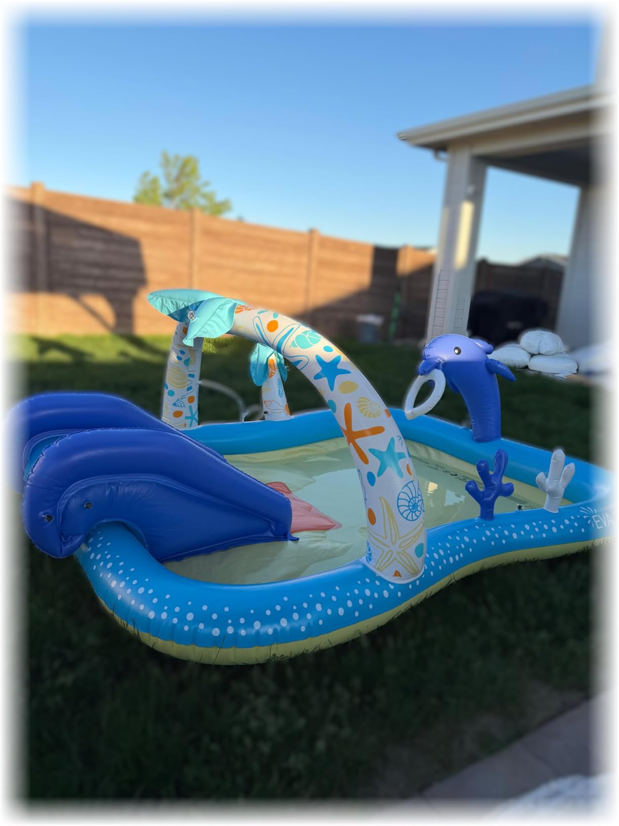 Inflatable Kids Pool, Kiddie Pool with Water Slide, Coconut Palm Sprinkler customer photo 2
