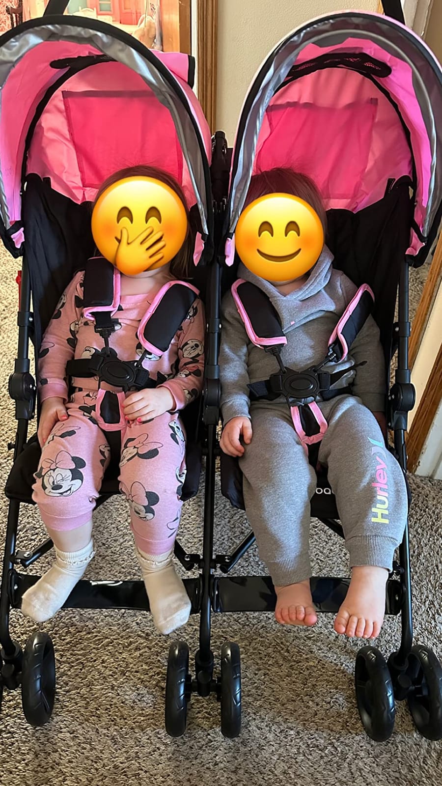 BABY JOY Double Umbrella Stroller, Lightweight Travel Side by Side Twin Stroller with Large Storage, Cup Holder, 5-Point Safety Harness, Adjustable Canopy & Compact Fold for Infant and Toddler (Blue) customer photo 2