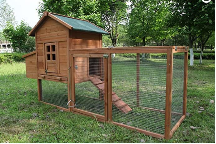 Chicken Coops for 1-2 Chickens with Wheels, Outdoor Wooden Hen House with Nesting Box, Large Rabbit Hutch, Outside Poultry House, Wire Fence Run Cages, Weatherproof for Backyard(Black) customer photo 1